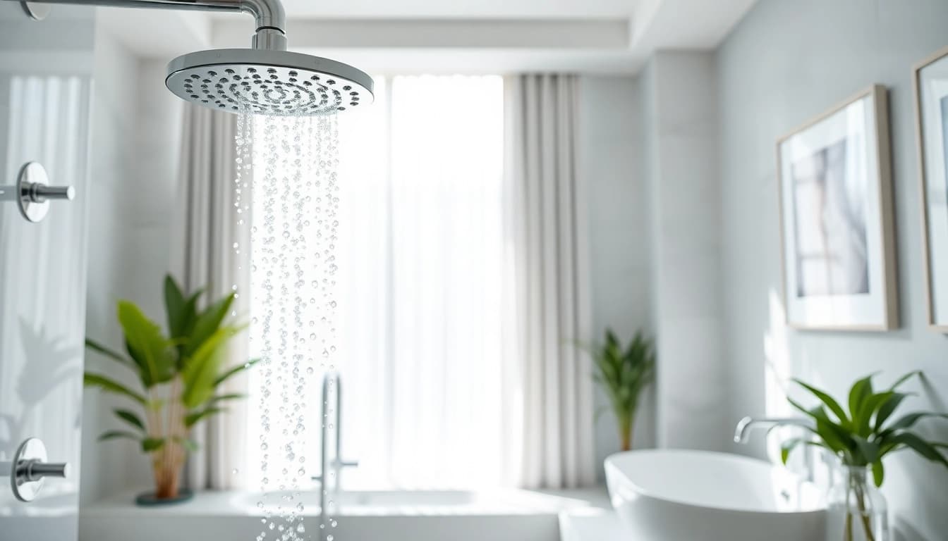 Explore elegant showers au with modern fixtures and a luxurious, bright bathroom setting.
