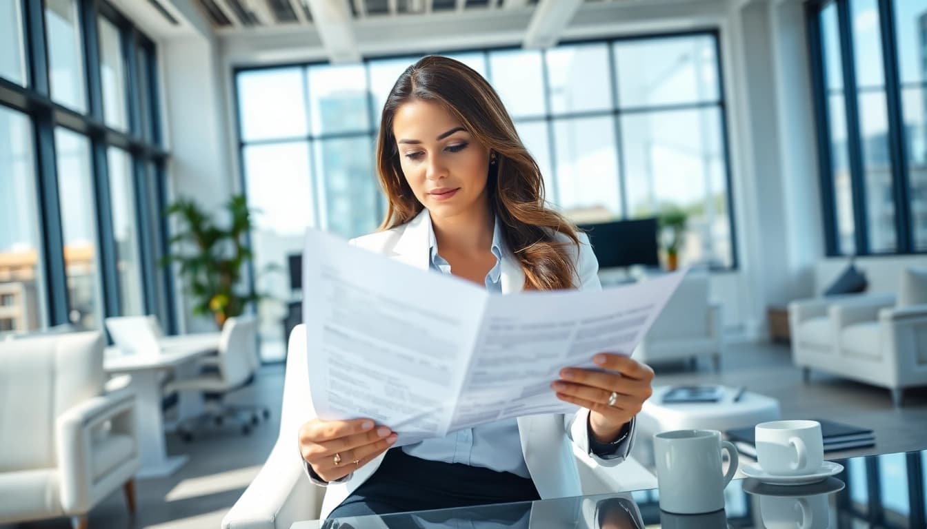 Engaging in Contract Management processes with a businesswoman in a modern workspace.