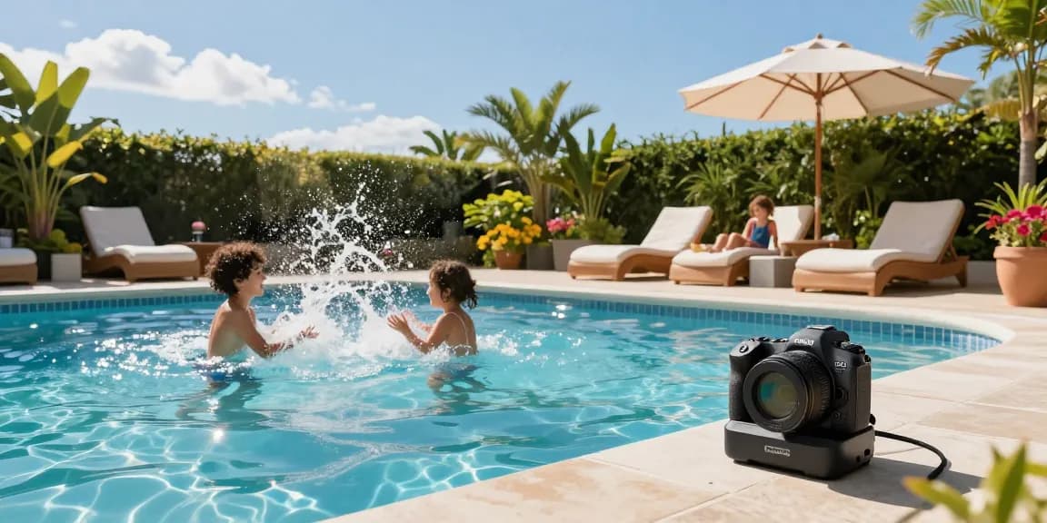Best chlorinator for inground pools next to a sparkling pool with family enjoying summer fun.