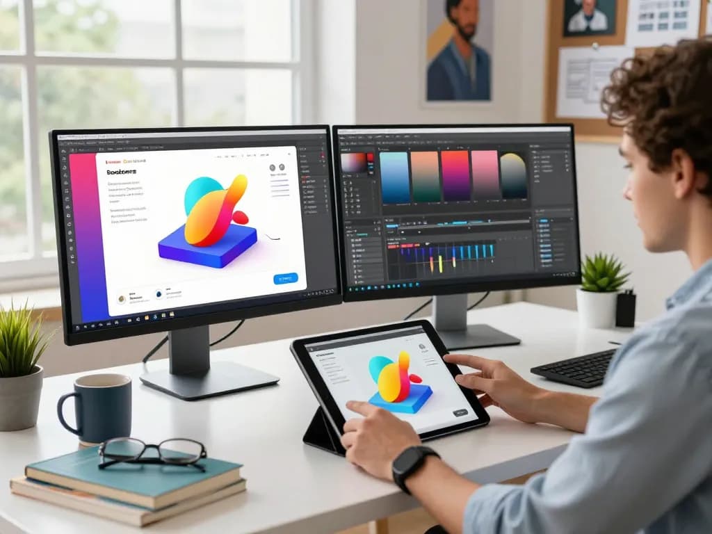 3D product configurator software displayed on dual monitors in a modern eCommerce workspace, capturing the essence of innovation.