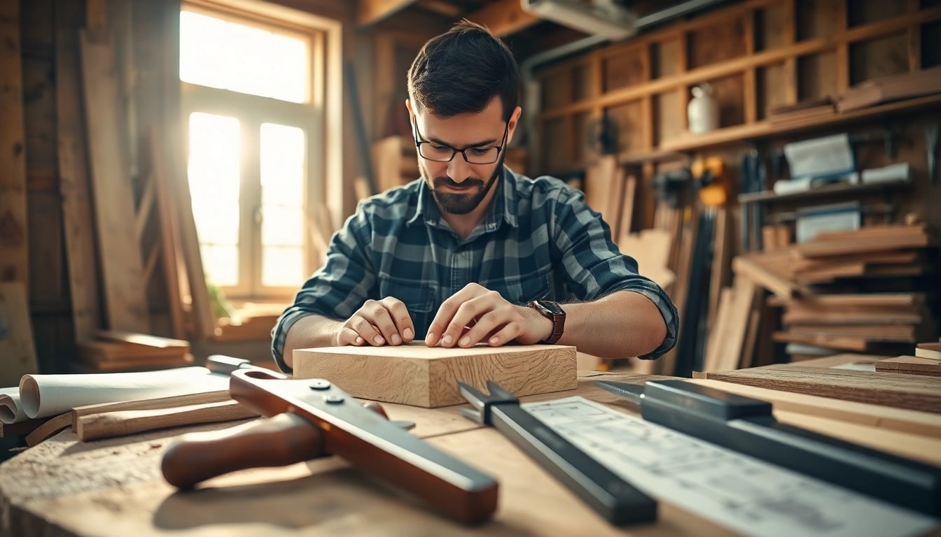 Captivating image of carpentry apprenticeship in action, showcasing a dedicated carpenter crafting a wooden structure.