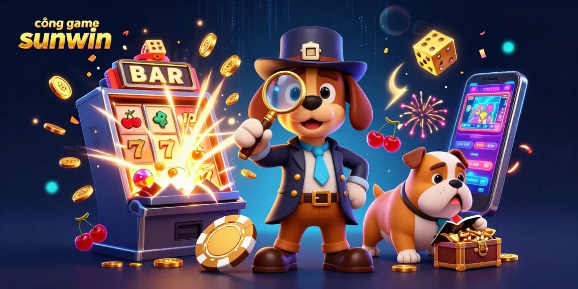 Experience the thrill of cổng game sunwin with a detective uncovering hidden treasures in illustrated casino chaos.