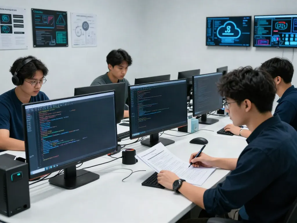 Web application vapt service in action with cybersecurity experts testing systems.
