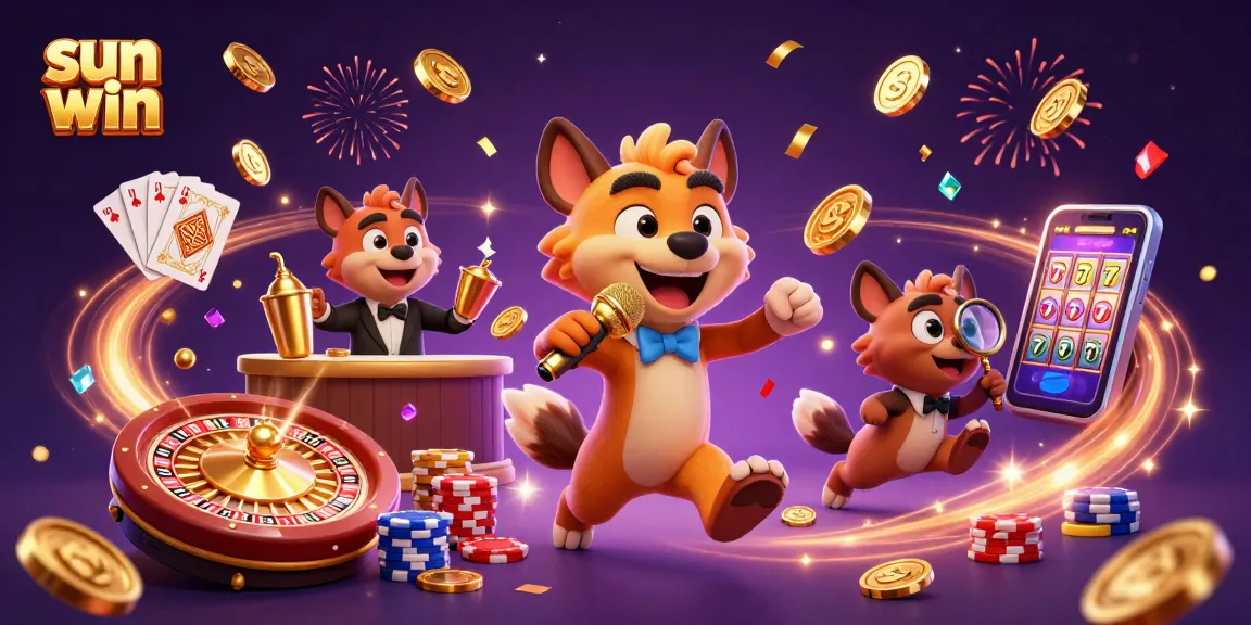 Experience sun win in a vibrant comedy casino scene with hyenas, sparkling gems, and festive celebrations.