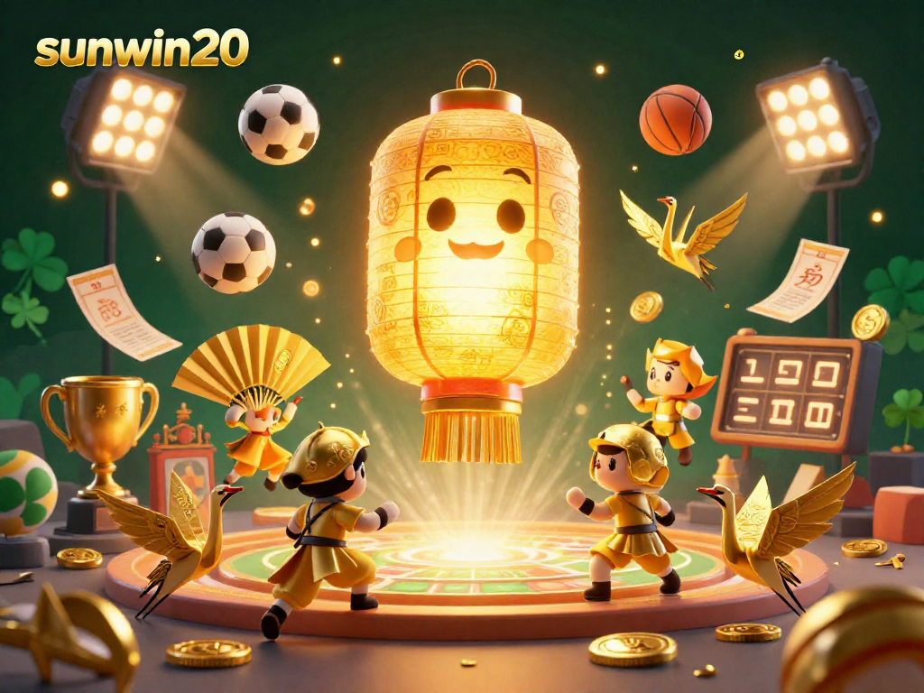 Engage in thrilling casino action with sunwin20 - vibrant illustration of sports betting and lucky symbols.