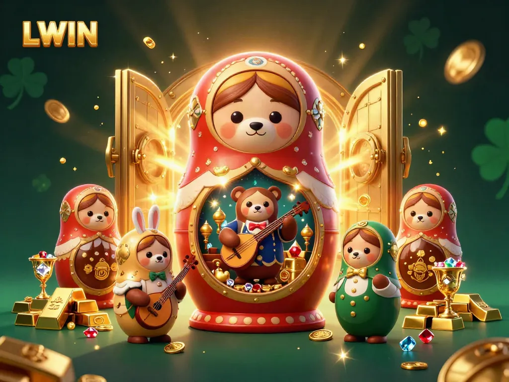 Experience LLWIN's colorful casino world with a dynamic scene of smiling bears and treasure.