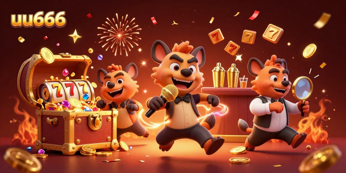 uu666 hyenas comedy casino with slot reels and celebratory confetti capturing dynamic fun.