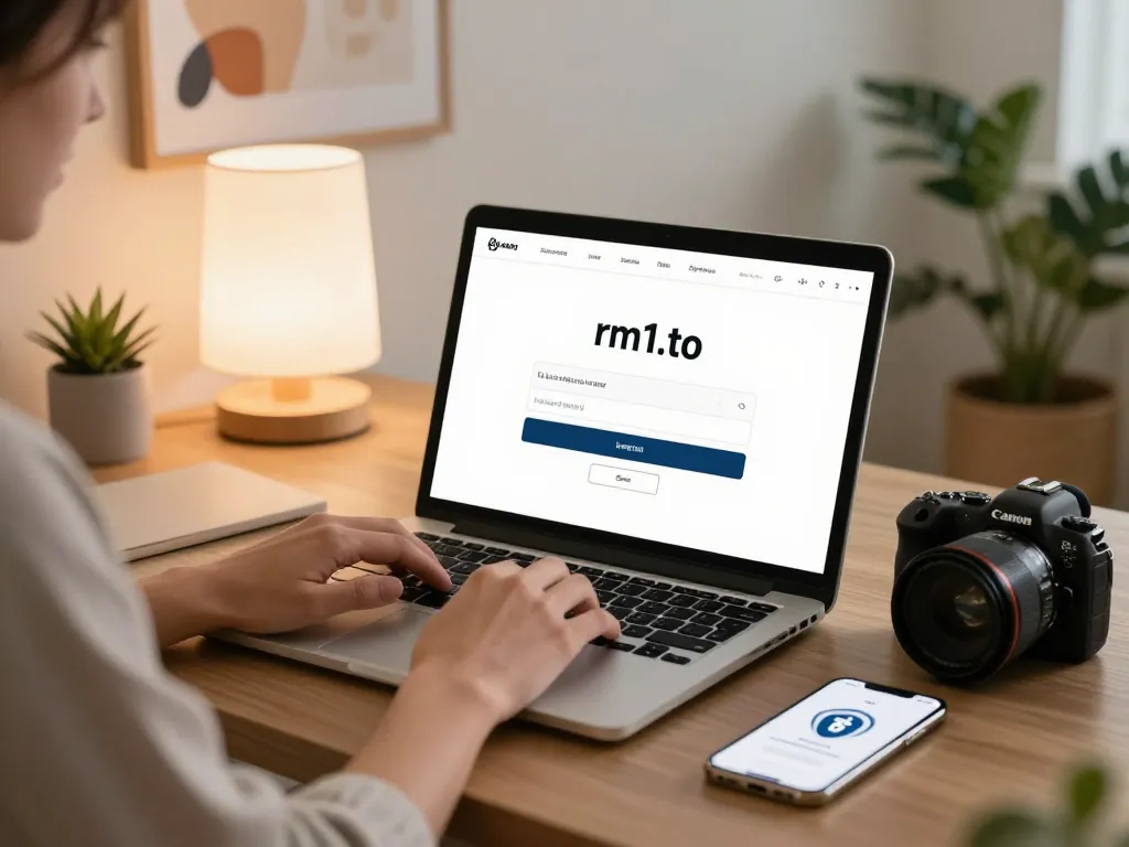 Seamless rm1.to login experience at a cozy home workspace.