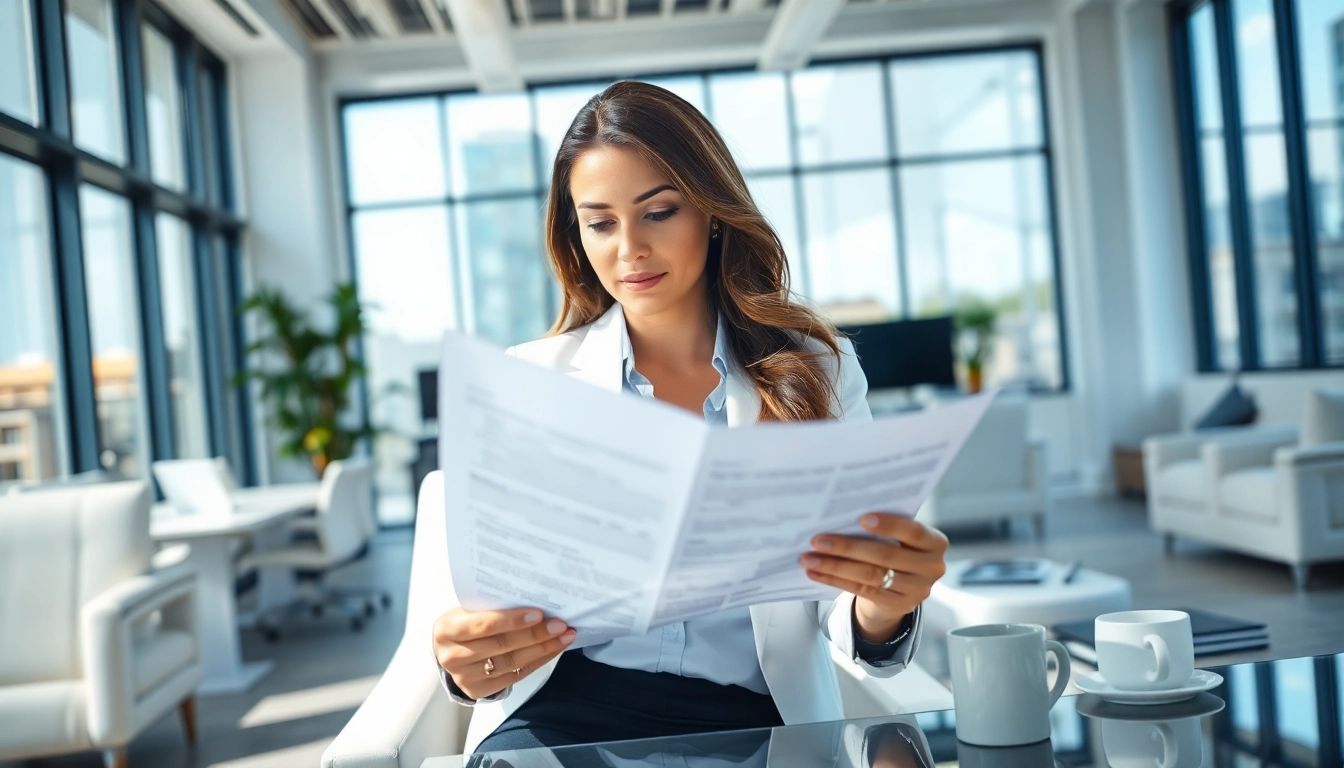 Engaging in Contract Management processes with a businesswoman in a modern workspace.