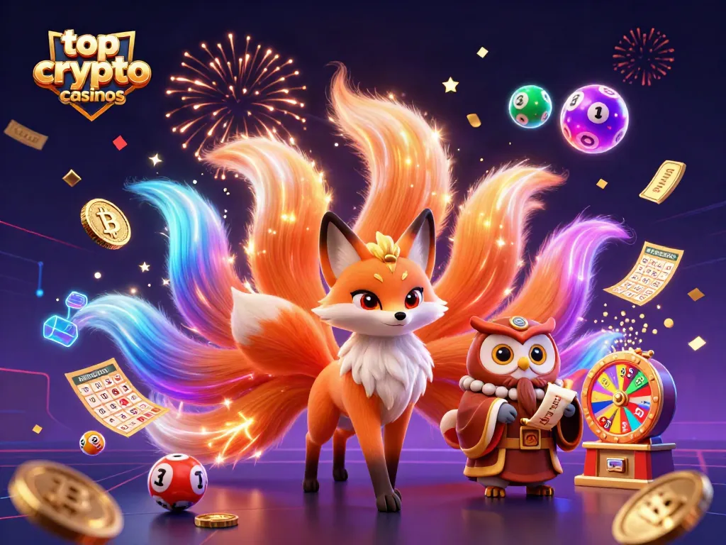 Experience the thrill at top crypto casinos with vibrant spirit characters surrounded by colorful gaming elements.