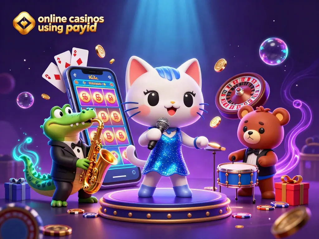 Engage in online casinos using PayID with dynamic characters enjoying games and fast transactions.
