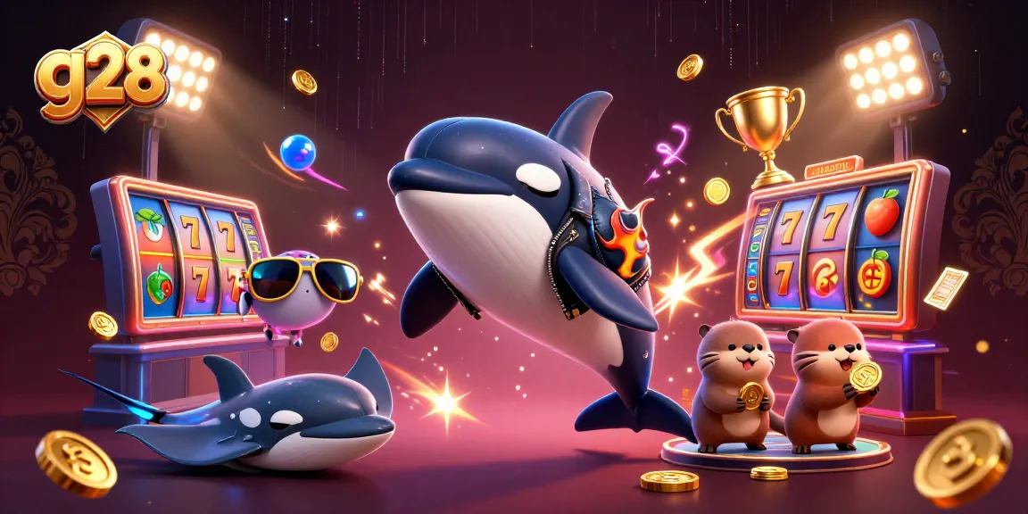 g28 brings vibrant casino energy to life with an orca, stingray, and otters in a dynamic, colorful illustration.