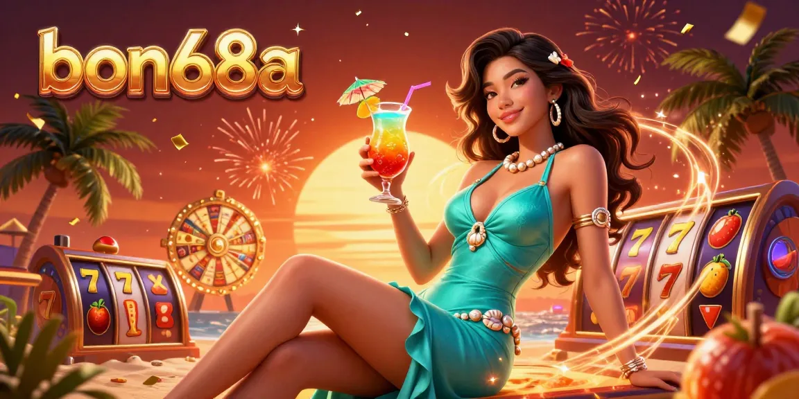 Win big with bon68a at the casino featuring a glamorous woman in a vibrant beach setting.
