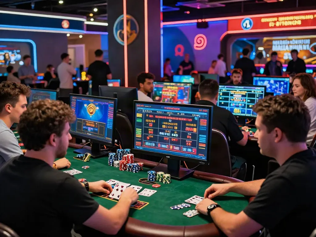 M88.com login alternatif scene with diverse players enjoying online betting in a vibrant virtual casino atmosphere.