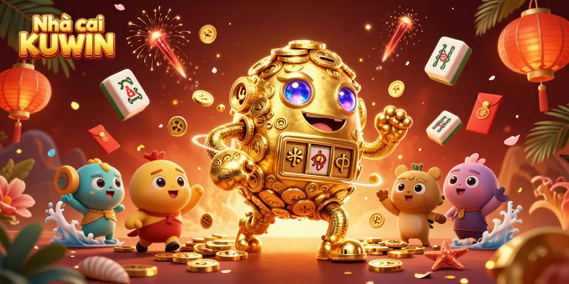 Engage with Nhà cái KUWIN's dynamic gaming universe featuring golden golem and floating treasures.