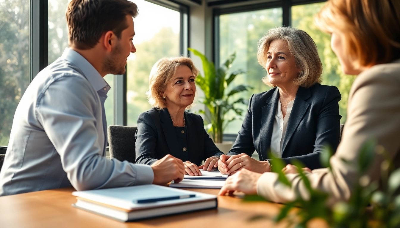 Enduring Guardian legal adviser providing compassionate guidance to a client in a modern office.