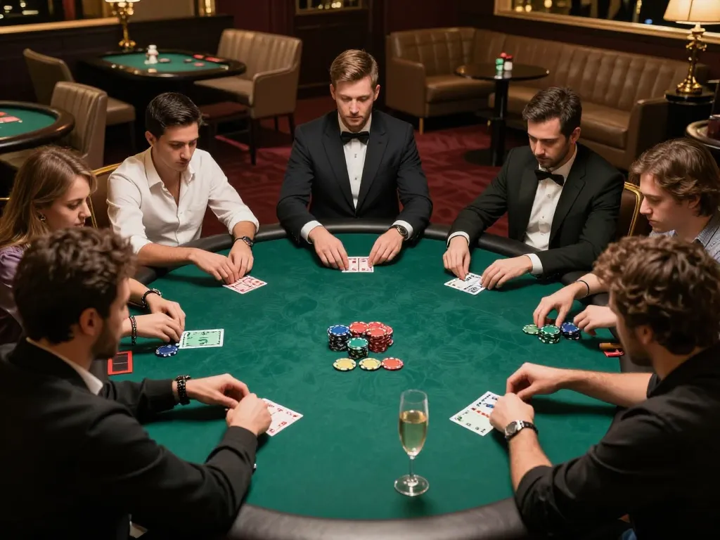 High-stakes poker game in a VIP room, showcasing players engaged at tg88 com's exclusive tables.
