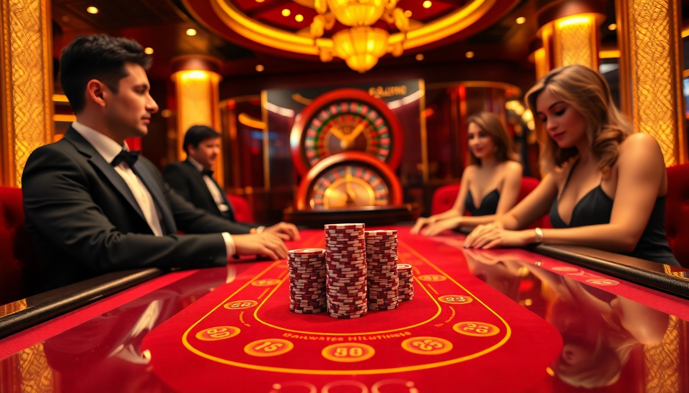 Experience luxury at PG88 with vibrant casino tables and engaged players in a high-stakes poker game.