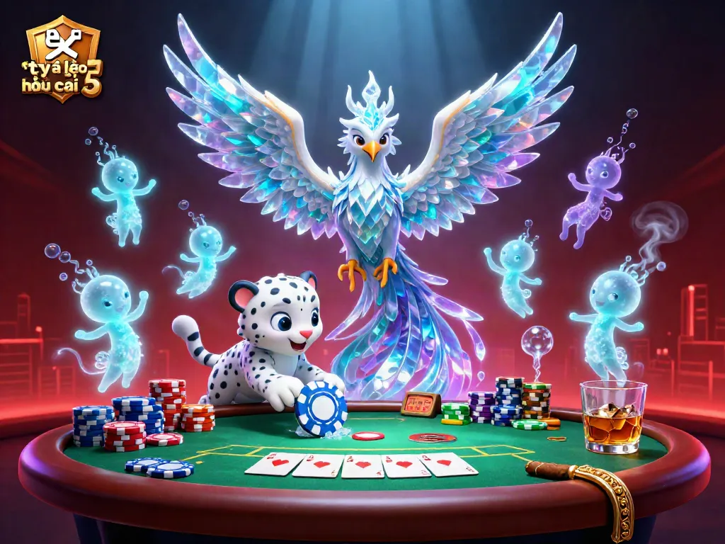 Engage with the thrilling tỷ lệ kèo nhà cái 5 scene featuring a vibrant ice phoenix and glowing poker elements.