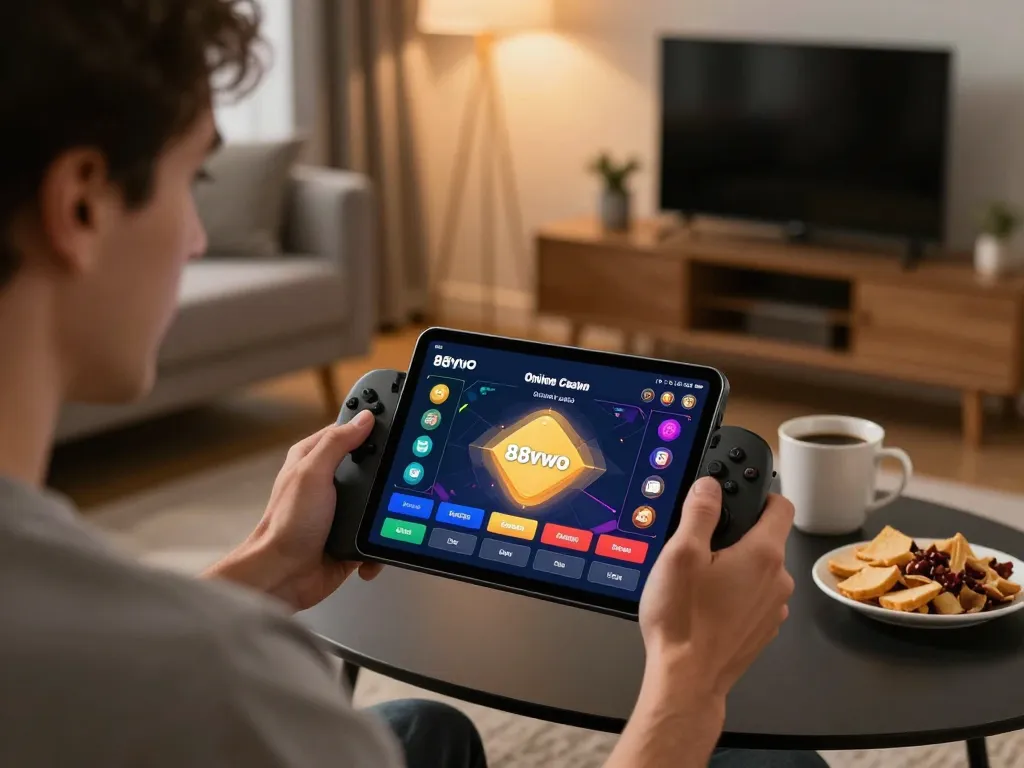 Engaging gameplay experience with the 88vvgo app on tablet in a cozy home setting
