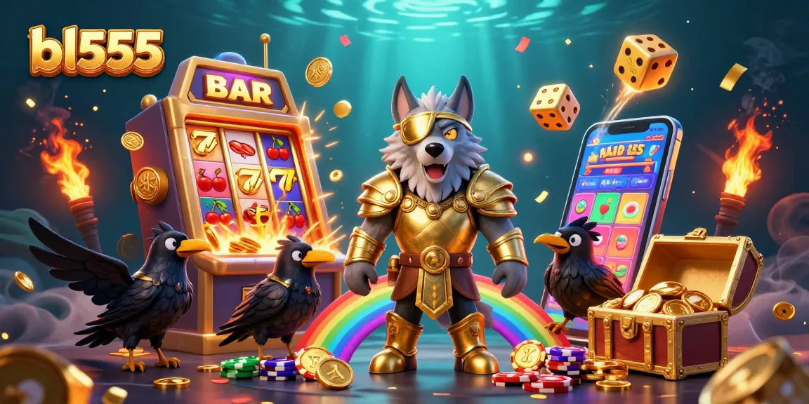 Players enjoy thrilling slots and games at bl555 with Odin and magical ravens in a vibrant casino scene.