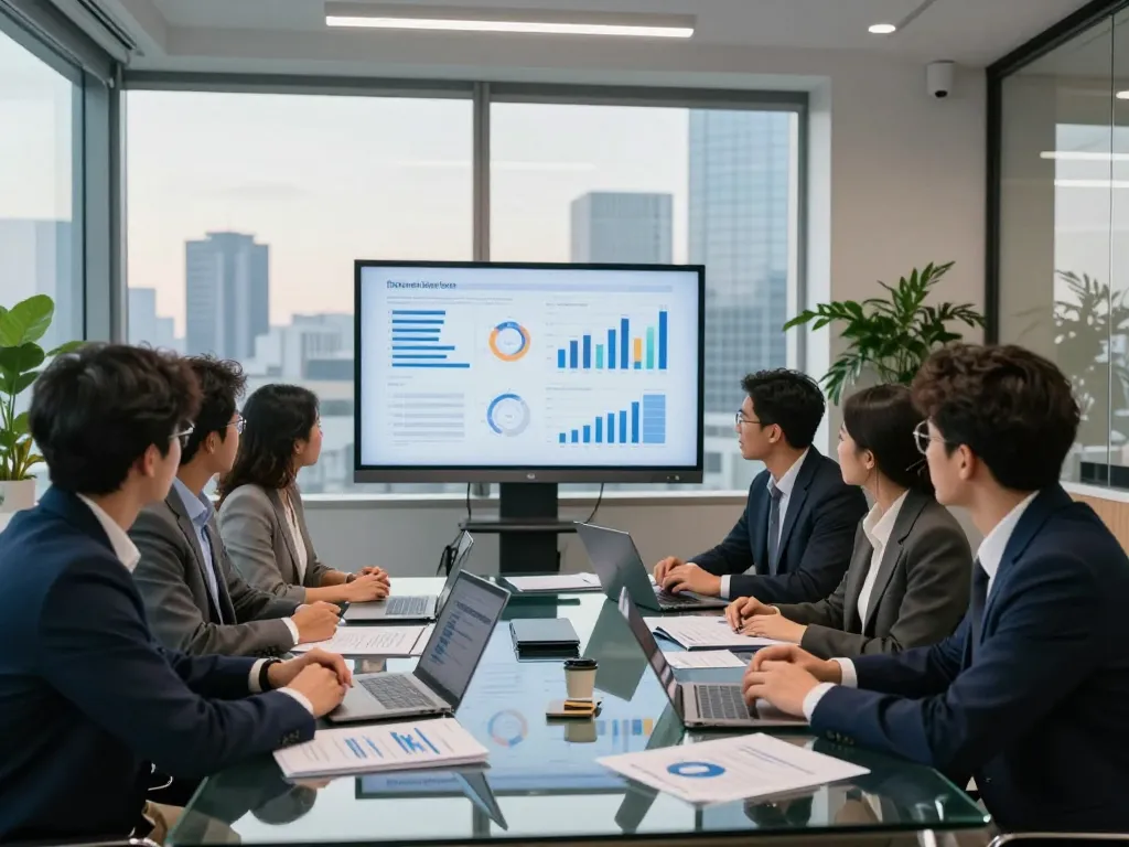 International project finance experts collaborating in a modern office setting.