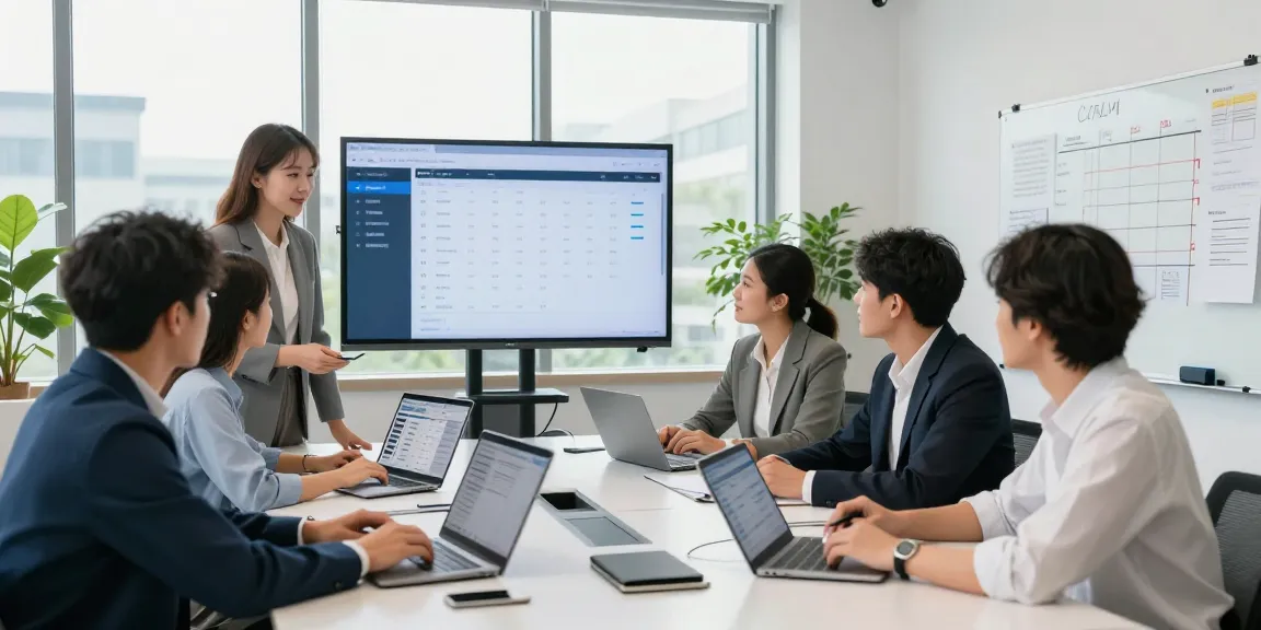 Collaboration in a modern office using all-in-one service software, showcasing a diverse team engaged in project discussions.