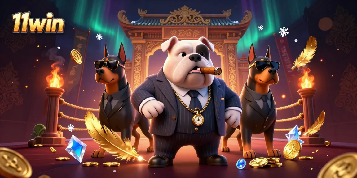 Engage with thrilling action at 11win, featuring a bulldog mafia boss in a dynamic casino scene.