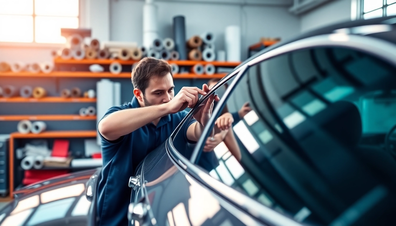 Get expert window tint near me applied in a professional workshop setting to enhance car aesthetics.
