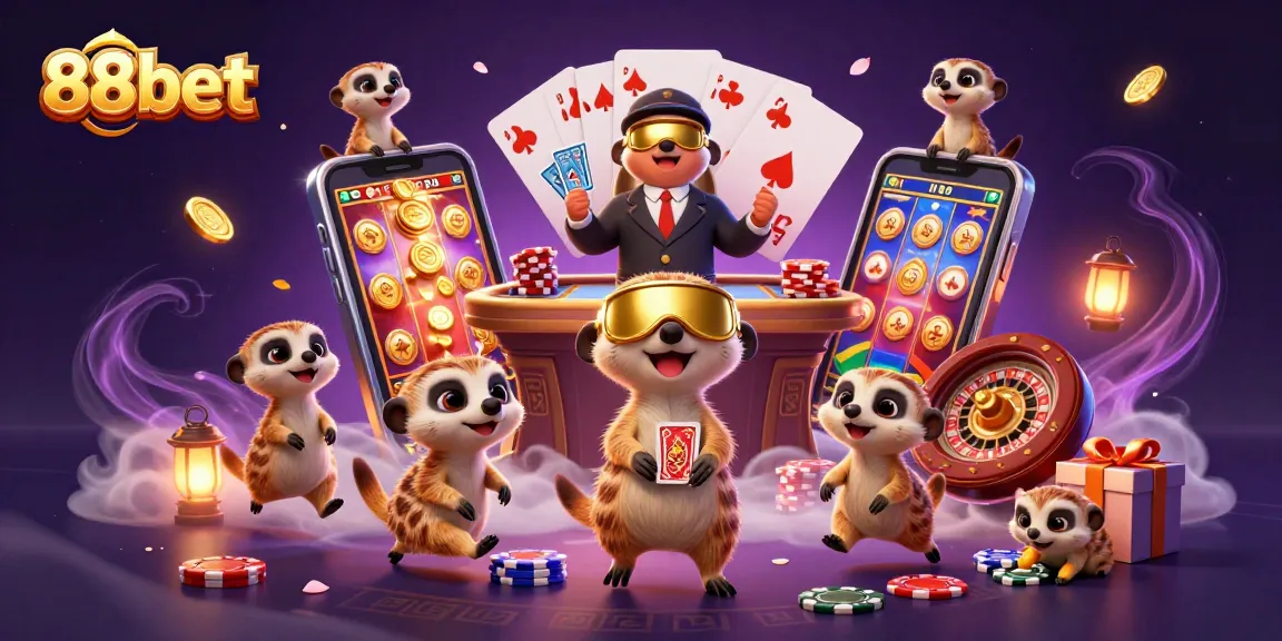Win at 88bet with meerkats running a thrilling casino operation in an immersive game scene.