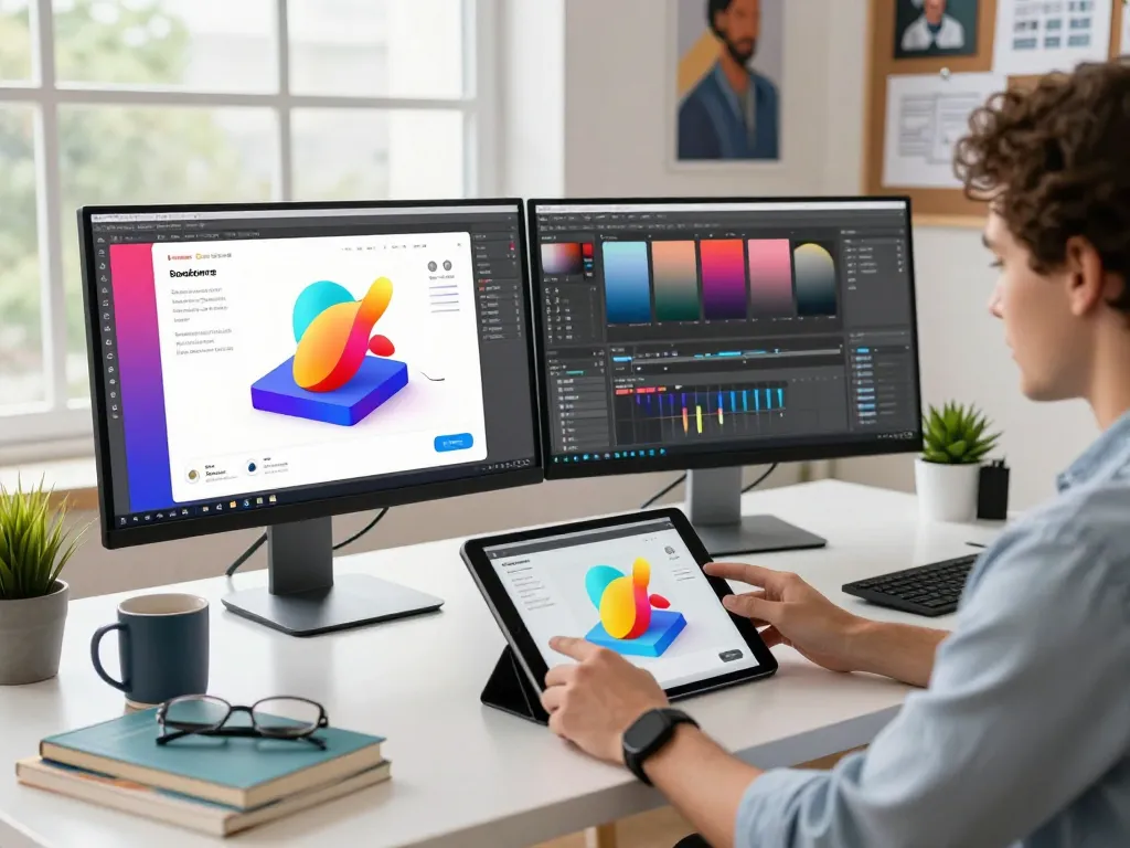 3D product configurator software displayed on dual monitors in a modern eCommerce workspace, capturing the essence of innovation.