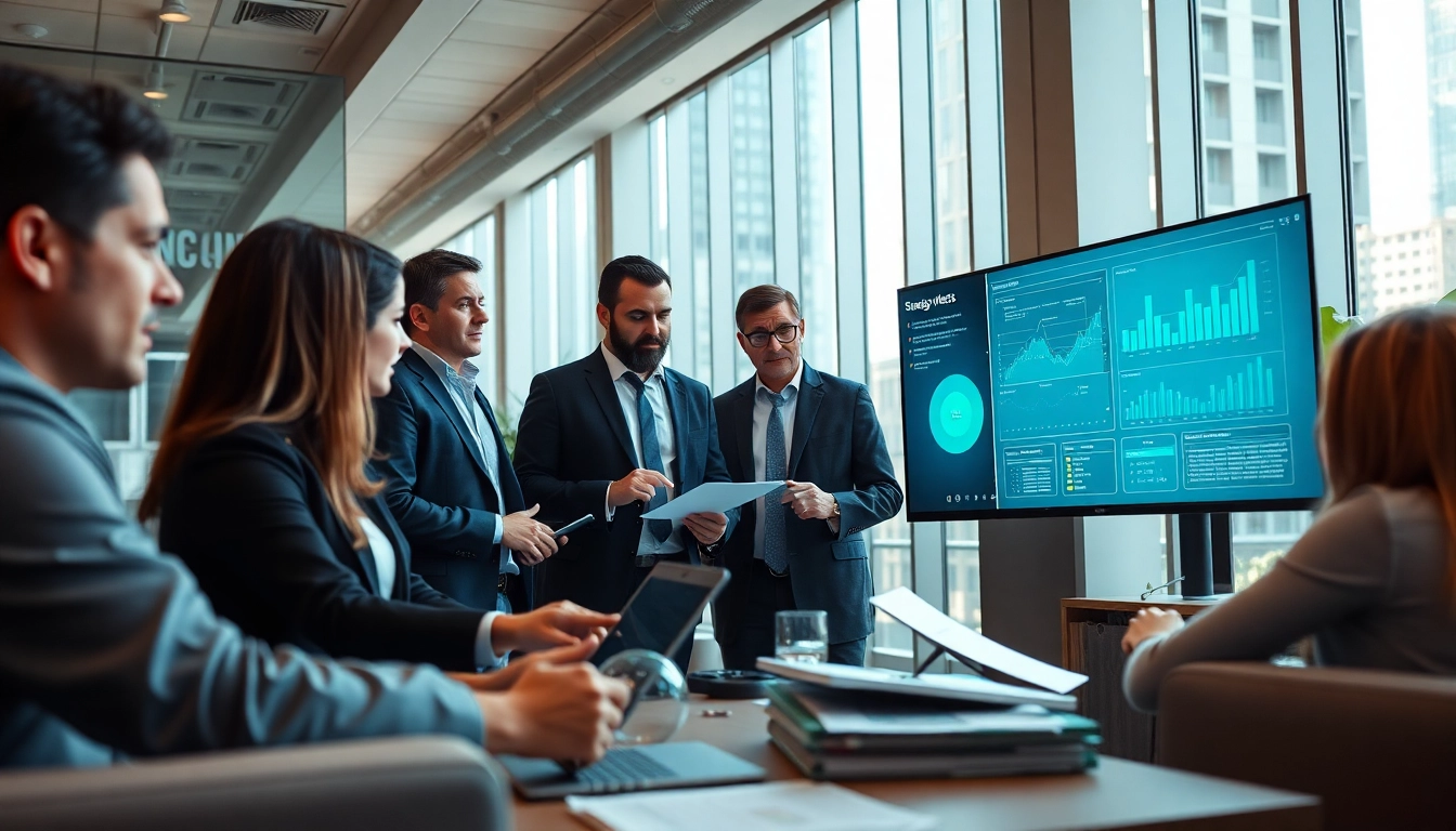 Engaged professionals in Strategy Capture Management discussion within a modern workspace.