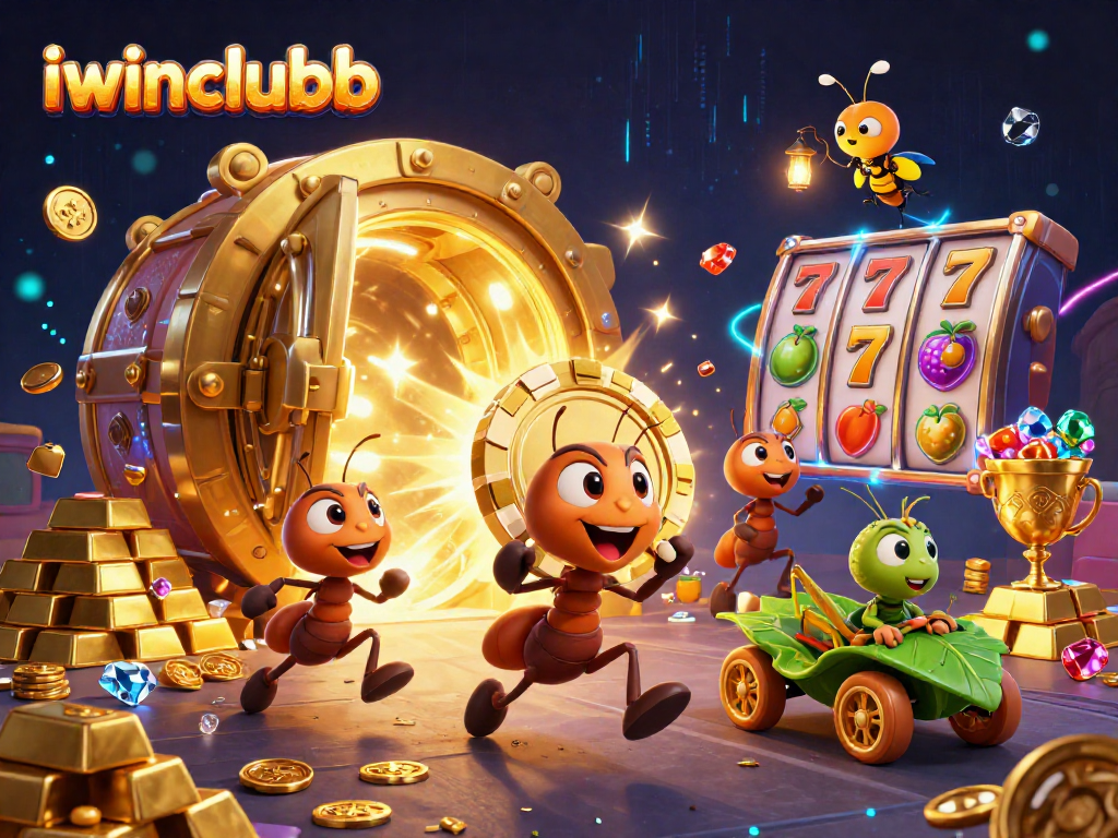 Experience a thrilling heist at iwinclubb with ants and monsters capturing treasures in a vivid illustration.