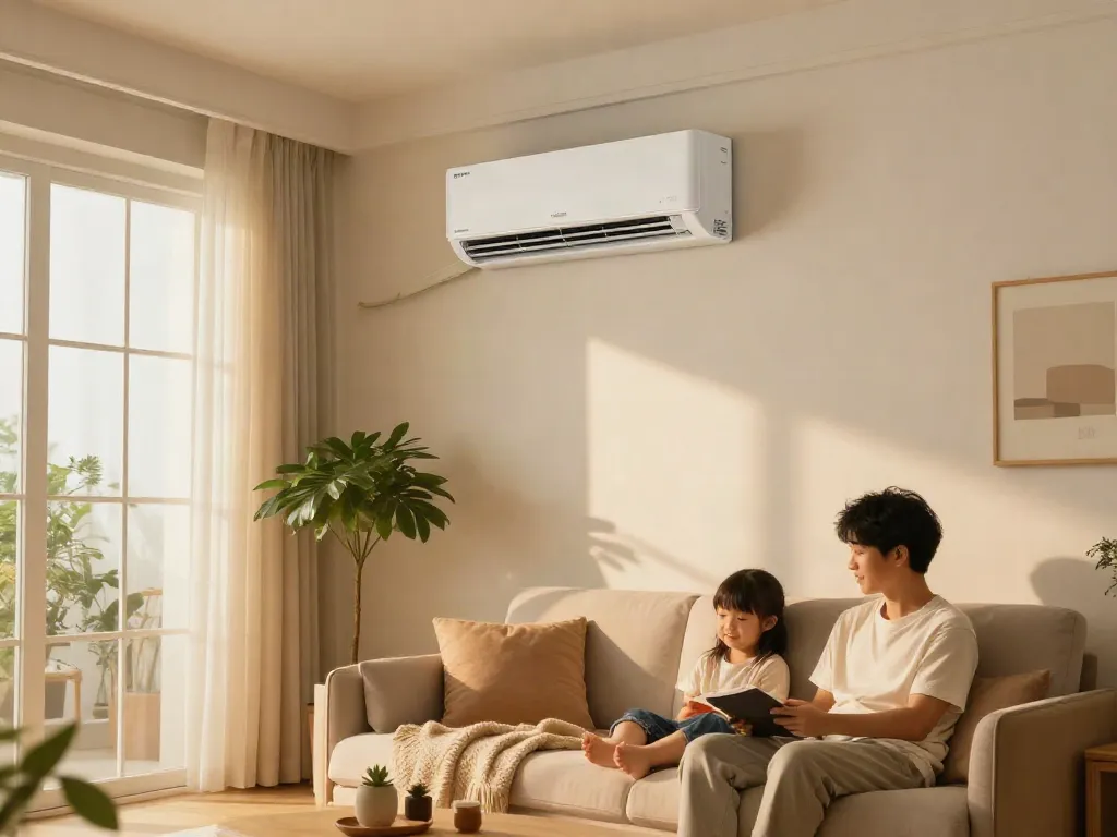 Family enjoying comfort with a 2400 btu mini split air conditioner in modern home setting.