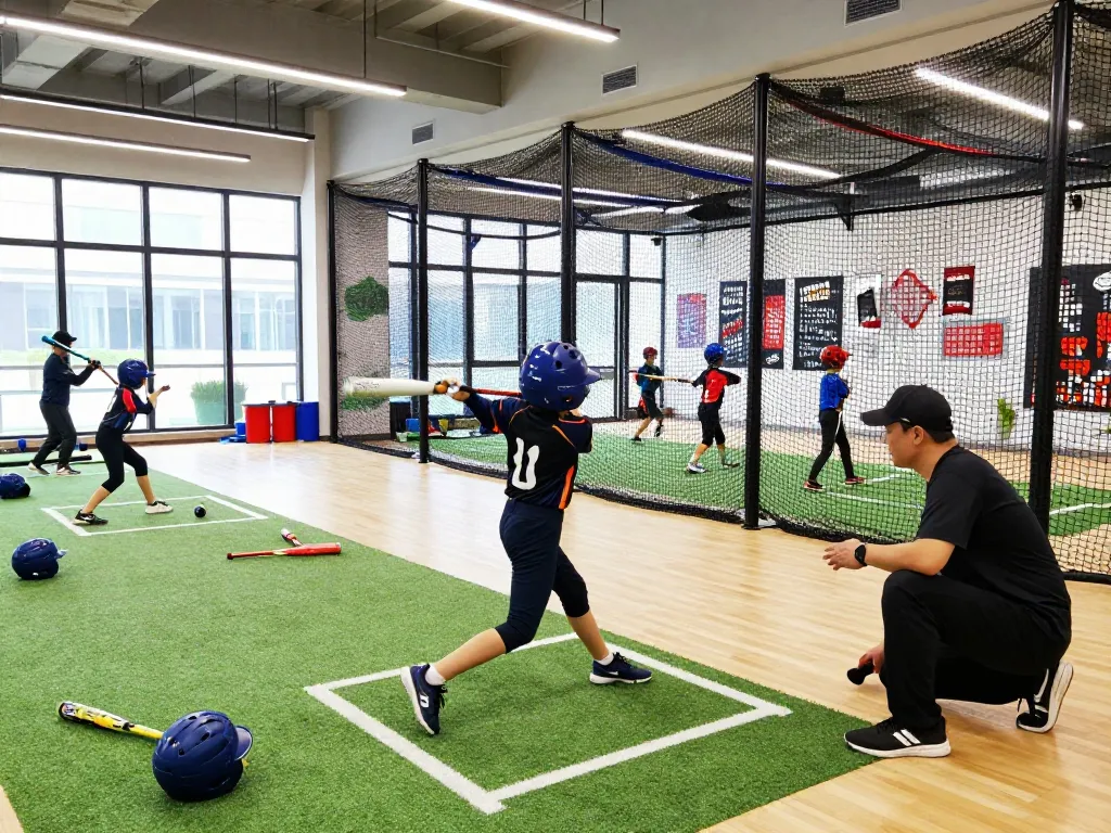 Hitclub baseball training session with dedicated players practicing swings in a modern facility