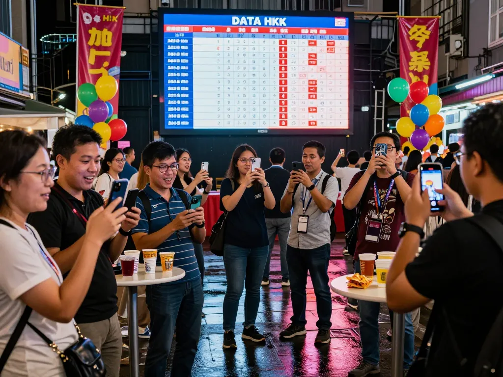 Penggemar lotere merayakan hasil Data HK secara langsung di kehidupan malam perkotaan yang semarak.