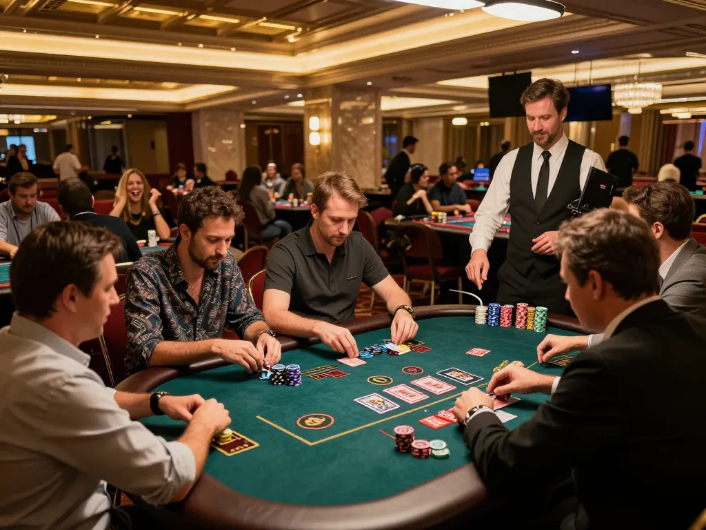 Experience the thrilling atmosphere at lv88 trang chủ with players engaged in high-stakes games at a vibrant casino.