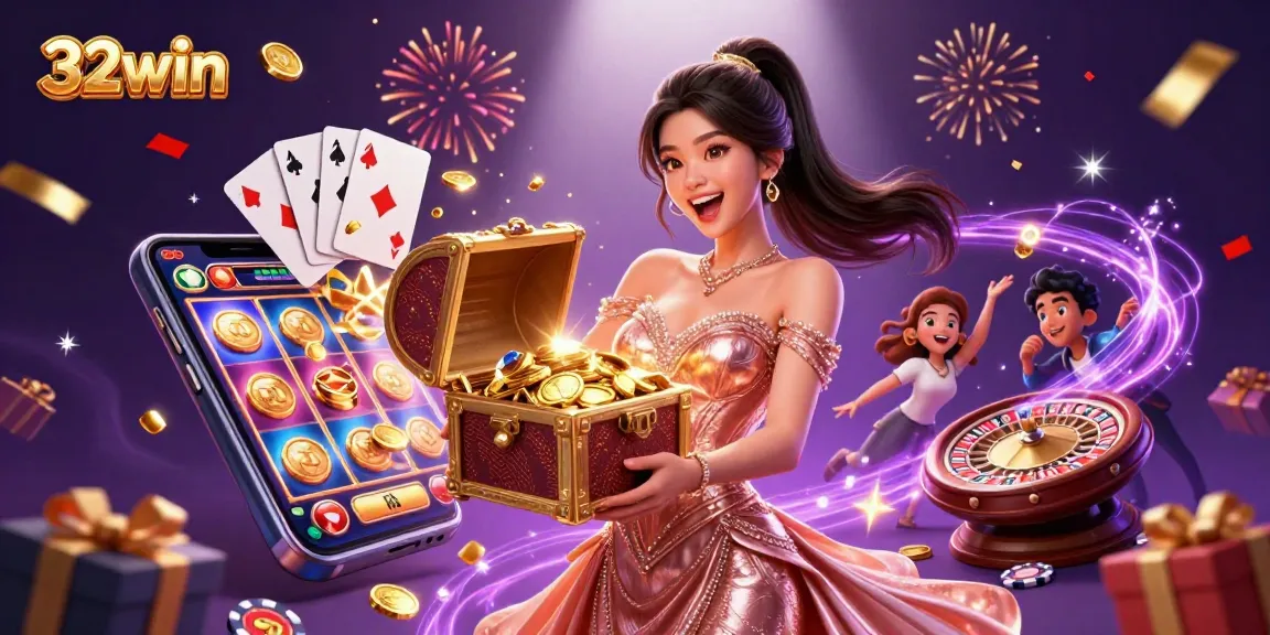 Experience the thrill of winning at 32win with a dazzling treasure chest of riches and festive gameplay elements.
