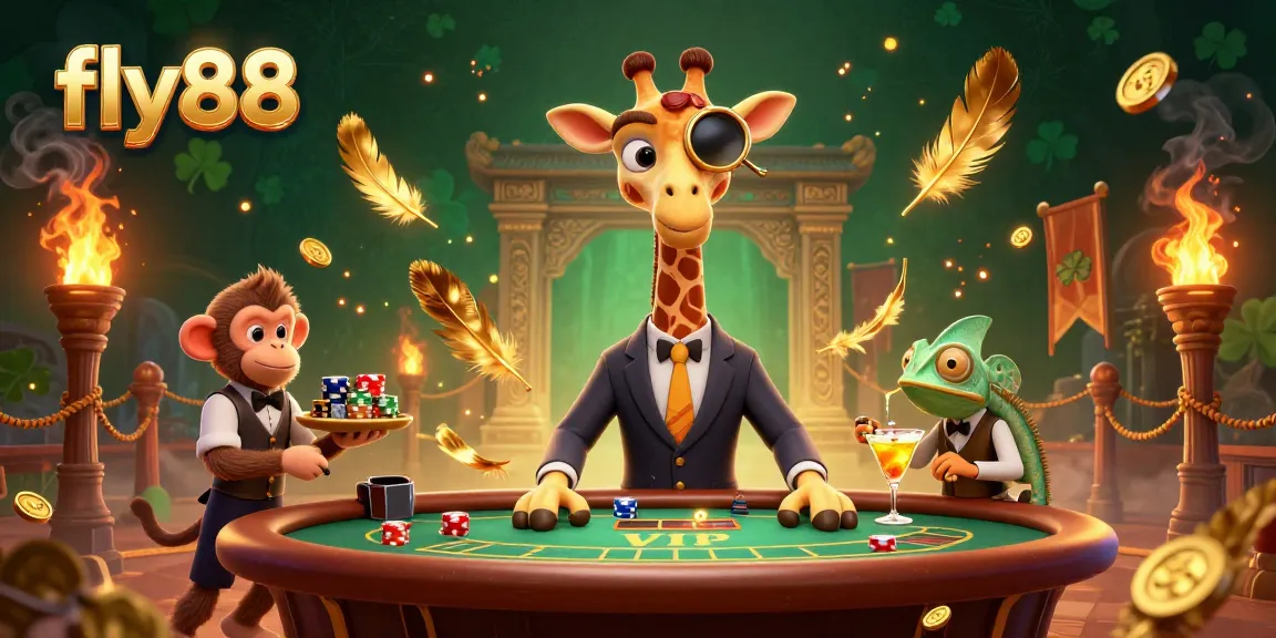 Experience the thrill of gaming at fly88 with vibrant illustrations of an extravagant casino scene