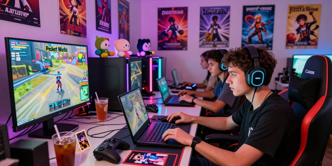 Friends enjoying NSFW AI gaming experiences, showcasing vibrant game posters and immersive gameplay.