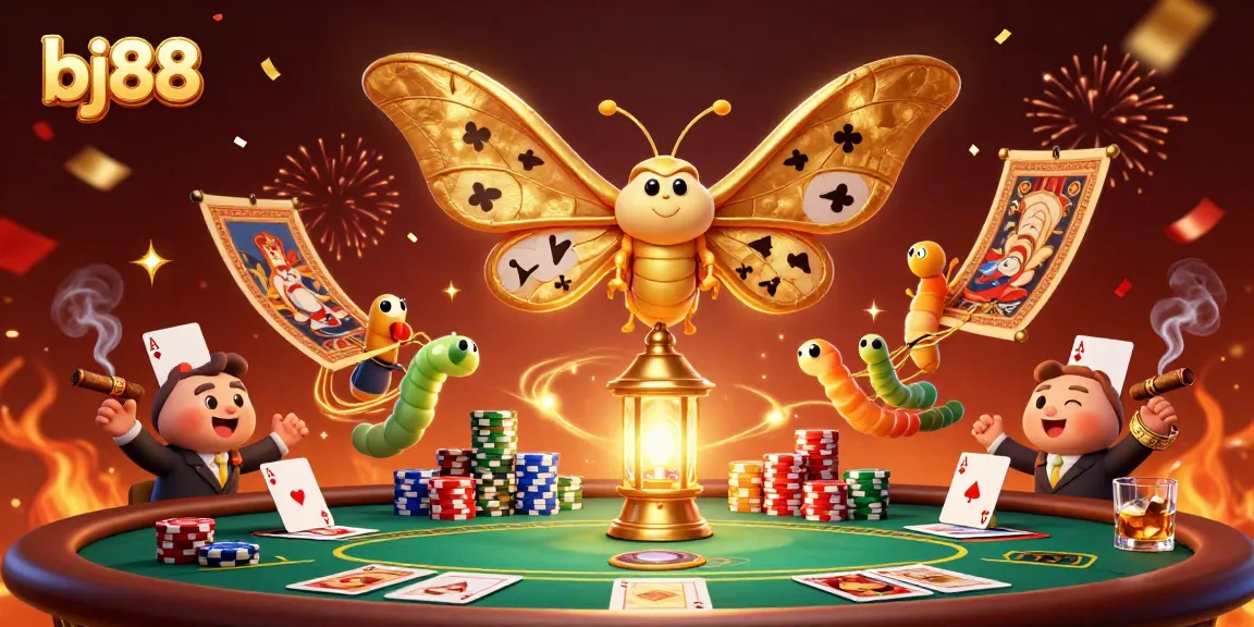 Experience the thrilling casino vibes with bj88 in a dazzling illustration of cards and gold.