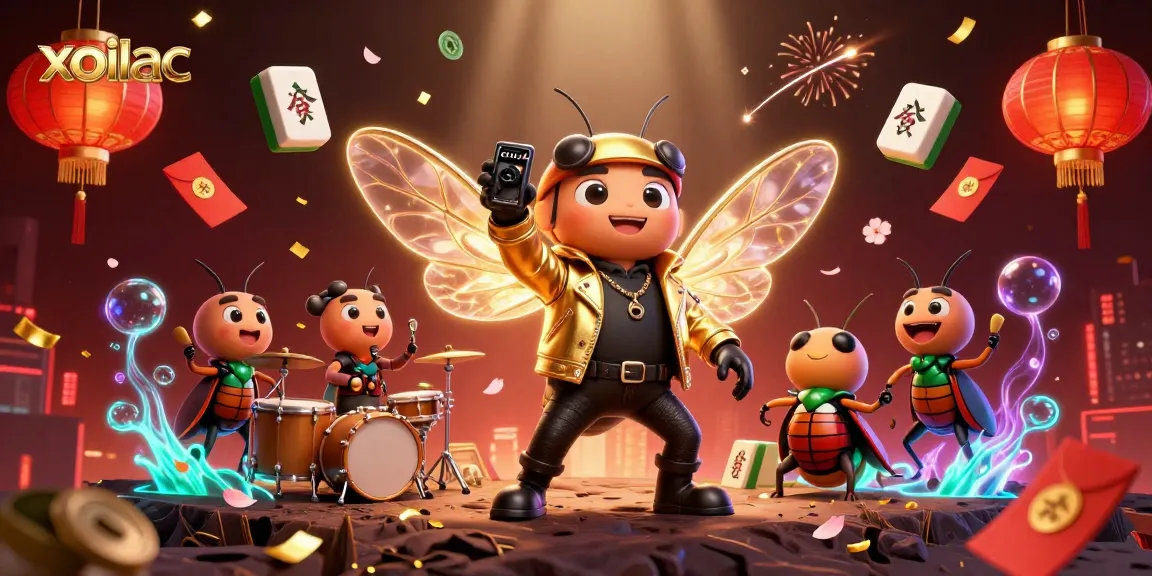 Xoilac offers an engaging gambling experience with a vibrant illustration featuring animated characters and casino elements.