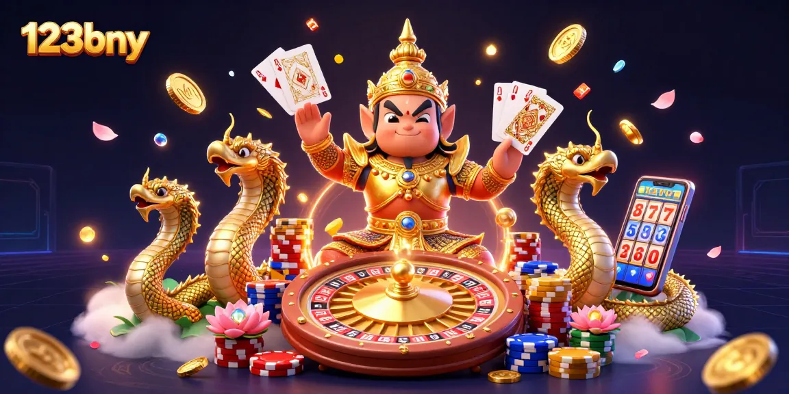 Engage with thrilling games at 123bny, featuring vibrant characters and casino elements enriching the excitement.