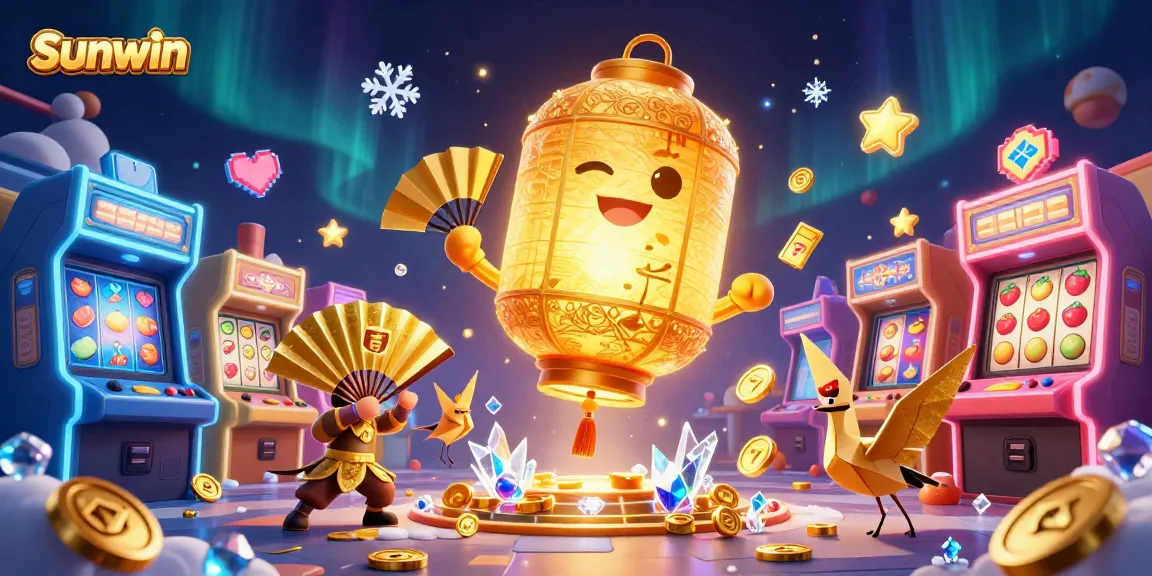 Experience the magic of Sunwin with a vibrant 3D casino scene full of slots and gaming action.