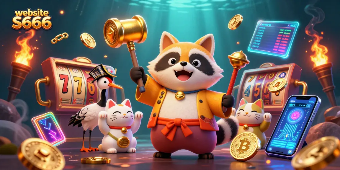 Experience the excitement of the website S666 with vibrant slot reels and lucky charms in a dynamic 3D casino scene.